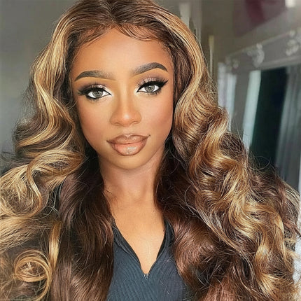 Peruvian Body Wave Ombre Hair Highlight Wig Human Hair Wigs For Women Body Wave Lace Closure Wigs 13X4 Lace Front Wig