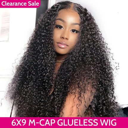 Kinky Curly Lace Front Wig Wear And Go Pre Bleached Knots 6x9 Curly Glueless Wig Human Hair Pre Cut PrePlucked Hair Wig
