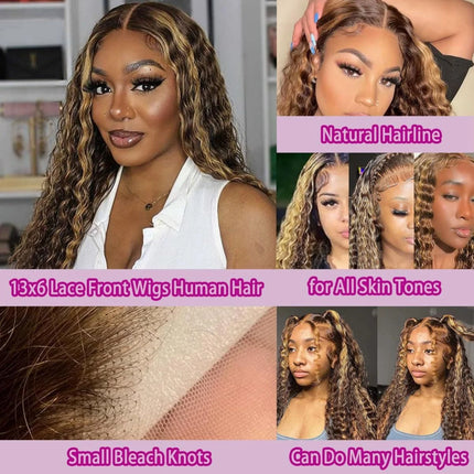 Ombre Highlight Deep Wave Lace Front Wigs Human Hair 4/27 Colored Plucked 13x4 HD Transparent Curly Lace Frontal Wig for Women Highlight Ombre Lace Front Wig Human Hair 13x4 HD Honey Blonde 4/27 Deep Wave Straight Lace Frontal Wigs