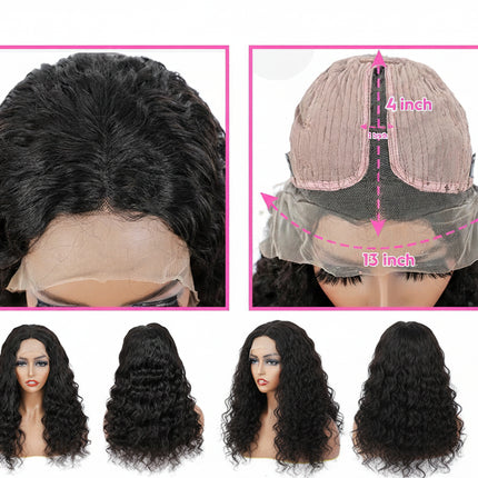 Wig with lace front and measurements, displayed on a white background with 'ISEE' branding.