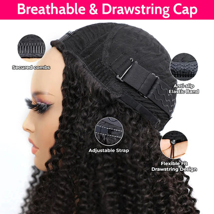 New Half Wigs Human Hair Kinky curly Half Wig With Drawstring Seamless Glueless Wigs Human Hair wigs for Women