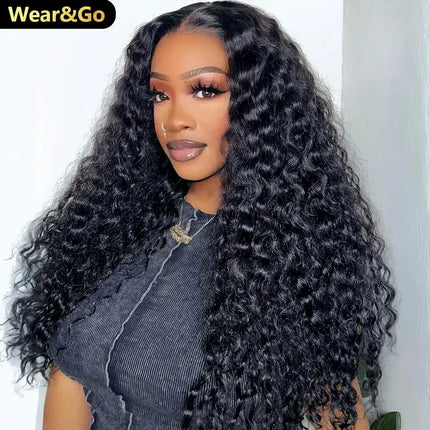 7x5 Wear And Go Glueless Water Wave Human Hair wigs With Knots HD Lace Front Wig Pre Cut Pre Plucked Glueless Wigs