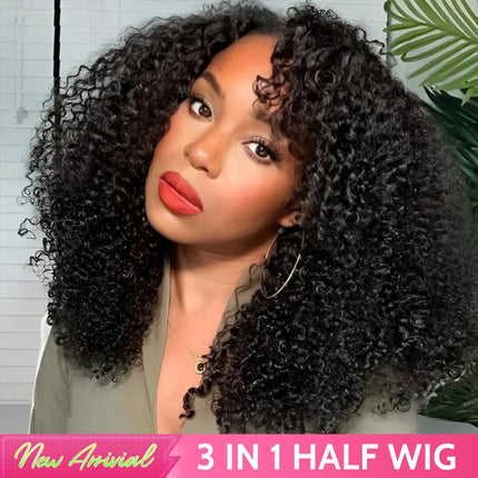 New Half Wigs Human Hair Kinky curly Half Wig With Drawstring Seamless Glueless Wigs Human Hair wigs for Women