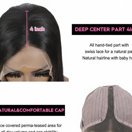 ISEE wig with deep center part and natural hairline, featuring a lace-covered cap.