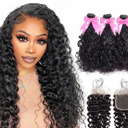 Woman with styled hair and hair extensions with 'ISEE' branding.