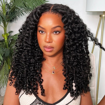 Burmese Curly Flip Over Half Wig Mongolian Glueless Curly Wigs With Drawstring Seamless Clip Ins Human Hair Wigs