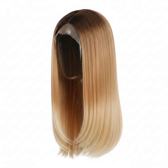 Ombre blonde straight wig, 3/4 angle, square